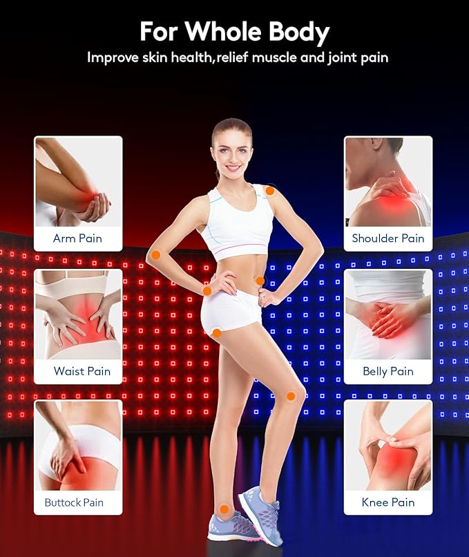 UTK 36" x 11" Blue & Red Light Therapy for Body, 330 LEDs Extra Large Near Infrared Light Therapy Pad, 470nm & 660nm & 850nm Light Blanket for Waist, Back, Belly, Knee Joint Muscle Pain Relief