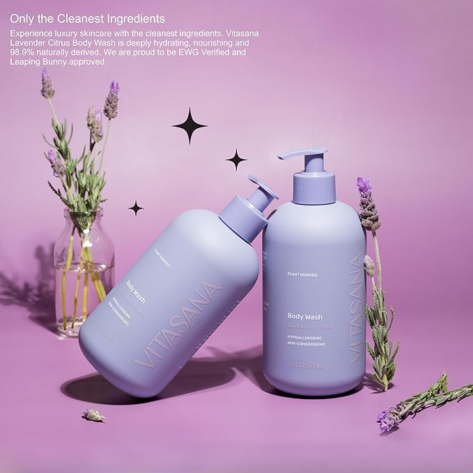 Natural Body Wash for Sensitive Skin, 16oz – Lavender Citrus Scent, Plant-Based, EWG Verified, Hypoallergenic, Paraben-Free, Sulfate-Free, Cruelty-Free