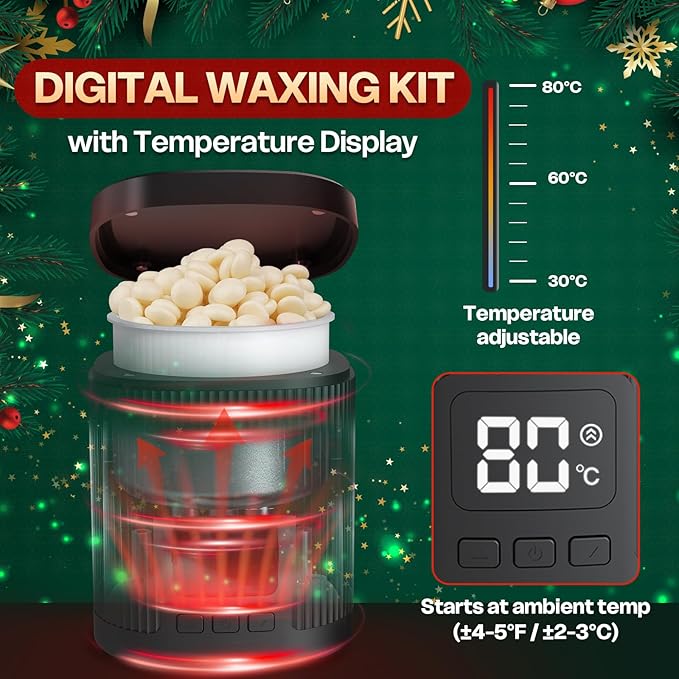 Nose Wax Kit for Eyebrow and Ear Hair | 100gWax, 50 Face Waxing Sticks | USB-C(5V/2A) Wax Warmer | Hair Removal Kit for Men & Women | 15 Pre/Post Wipes, Ear and Mustache Guards & Earplug