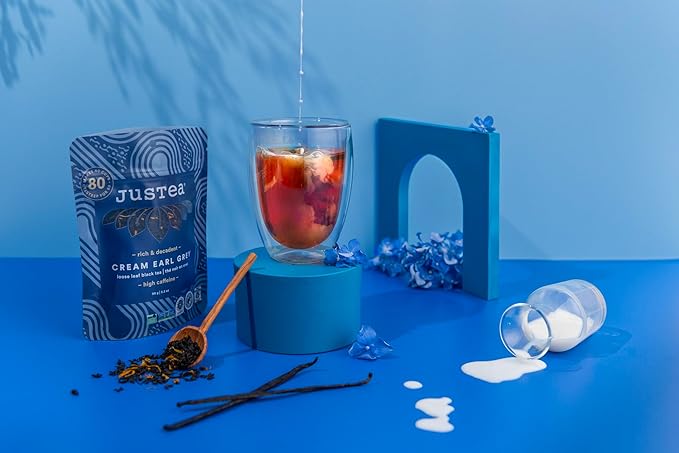 JusTea CREAM EARL GREY | Loose Leaf Black Tea | Recyclable Refill Pouch | 40+ Cups (3.2oz) | High Caffeine | Award-Winning | Fair Trade | Non-GMO