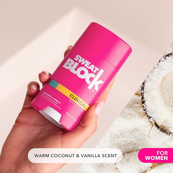 SweatBlock Clinical Strength Deodorant Antiperspirant for Women Coconut and Vanilla Scented 2 Pack 48 Hour Protection Against Sweat and Body Odor Gentle Daily Use Formula for Confidence and Freshness
