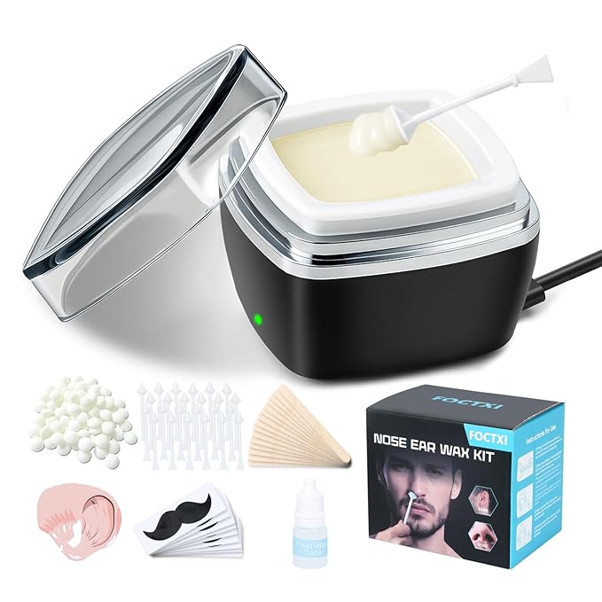 Nose Wax Kit - Portable Ear Nose Hair Waxing Kit for Men and Women with 100g Ｗax Beans, 40 Nose Hair Sticks, 10 Applicators, 10 Mustache & 10 Ear Protectors, Wax Warmer Kit for Hair Removal - White