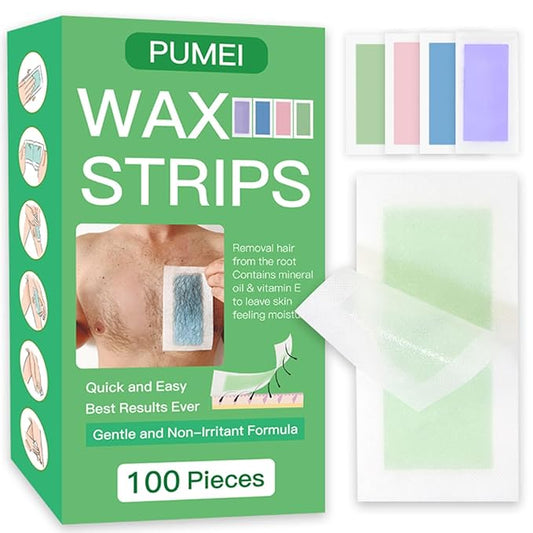 Wax Strips 100 Strips body wax strips Wax Strips for Hair Removal Facial Hair Removal for Women Waxing Kit for Face, Body, Arms, Legs, Chest, Back, Bikini & Brazilian 12 bagsCalming Oil Wipes (100)