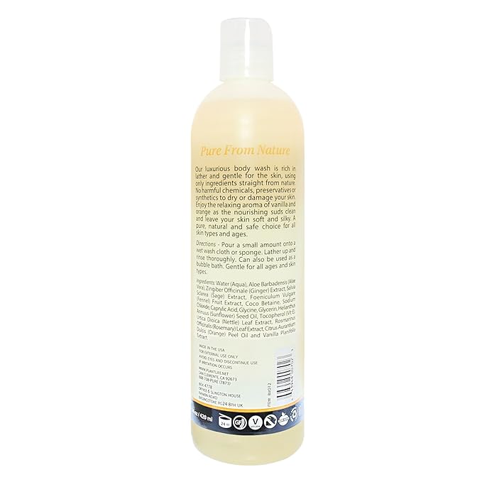 Plantlife Vanilla Orange Body Wash - GMO and Gluten Free Gentle and Moisturizing Body Wash That Contains Only Ingredients Straight from Nature - Manufactured in the USA 14 oz