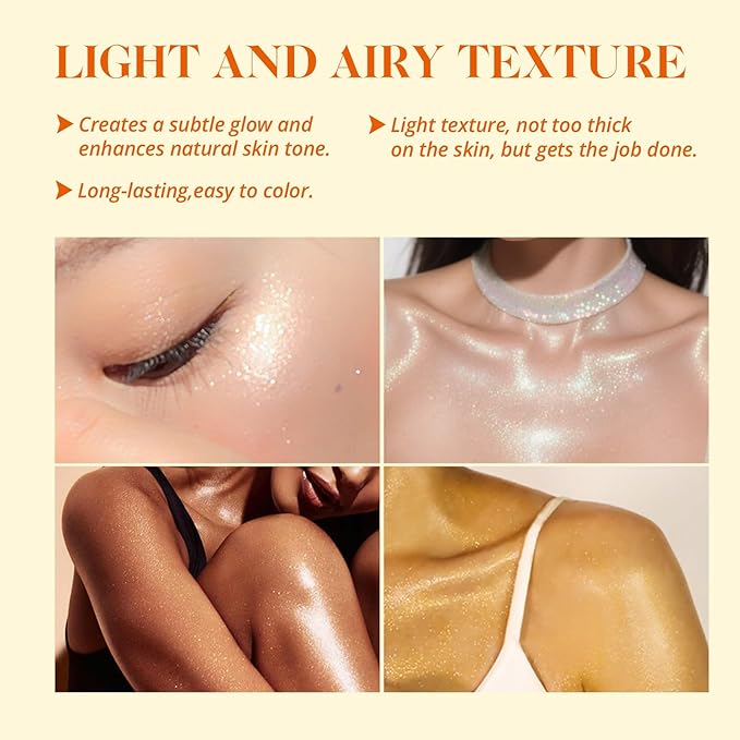 Liyalan Shimmer Body Oil Rose Gold Color 1.0 fl.oz Face Glow Pearl Highlighter Illuminator Long-Lasting Shine Glitter Liquid Tanning with Makeup Brush