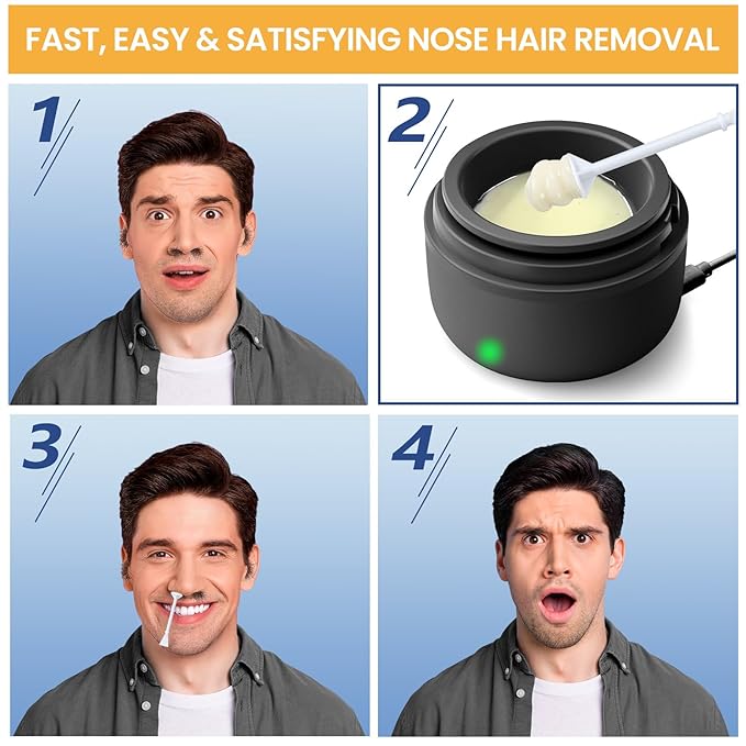 SUERBEATY Ear Nose Wax Kit Men, Nose Hair Waxing Kit for Men, Ear Hair Removal Wax 100g, 20 Pcs Nose Applicator, 15-20 Times, Usb Rapid Heating, Constant Temperature, Painless, Black