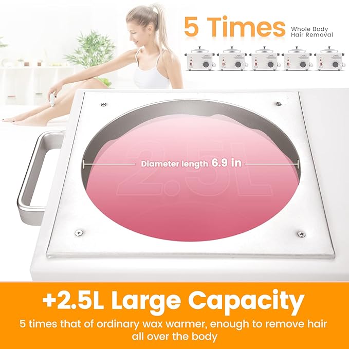 Anbull 5.5lb Professional Single Wax Warmer, Electric Lagre 2.5L Wax Heater Pot for Hair Removal with 20-120℃ Temperature Control, Paraffin Hot Facial Skin SPA Equipment