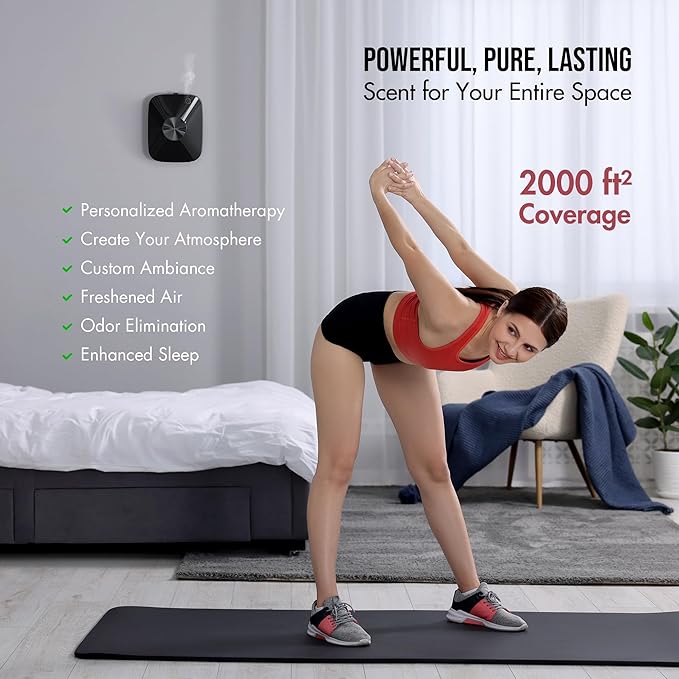 Airversa Smart Waterless Essential Oil Diffuser Scent Air Machine for Large Rooms Spaces Home and Commercial Use, Up to 2000 sq ft 400 mL Capacity, Aromatherapy Scent Diffuser, Black ANA