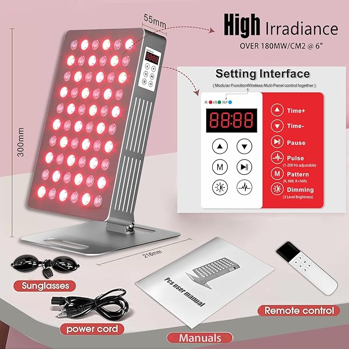 Red Light Therapy for Face and Body - Infrared Red Light Therapy Panel with Stand, 5 Wavelength - 63 LED 660nm Red Light & 850nm Near Infrared Light Therapy Lamp at-Home Device