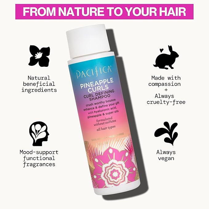 Pacifica Beauty 12.0 Fl Oz Pineapple Curls Curl Enhancing Shampoo - Hydrating & Frizz Control with Argan Oil & Hyaluronic Acid, Vegan + Cruelty Free
