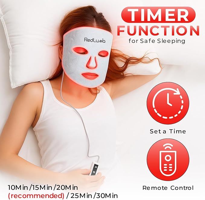 Red Light Therapy Mask for Face LED Face Mask Light Therapy with LEDs,4 Wavelengths (Red, Blue, Orange, Infrared), Rechargeable Remote, Anti-Aging Skin Care, Face Light Therapy Device
