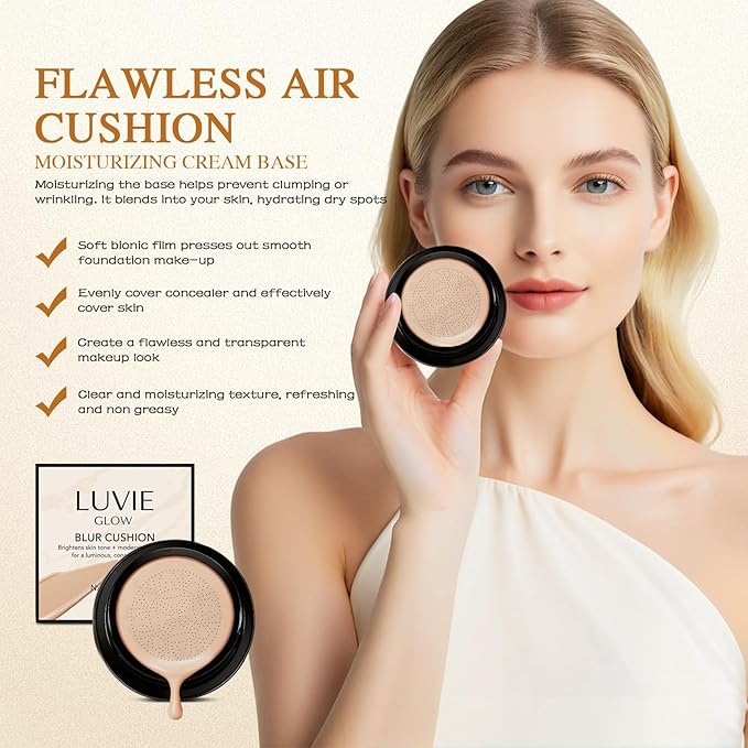 Mushroom Head Air Cushion CC Cream - BB Cream Face Makeup Foundation for Mature Skin Moisturizing Concealer Brighten Long-Lasting, Even Skin Tone for All Skin Types