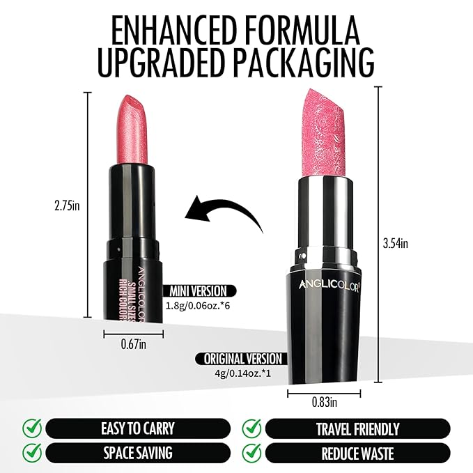 6PC Mini Glitter Lipstick Set,High Pigmented,Lightweight Smooth Moisturizing Formula,Glossy Shine,Travel Size,Metallic Shimmer Lipstick Gift Sets For Women Girls Makeup kit