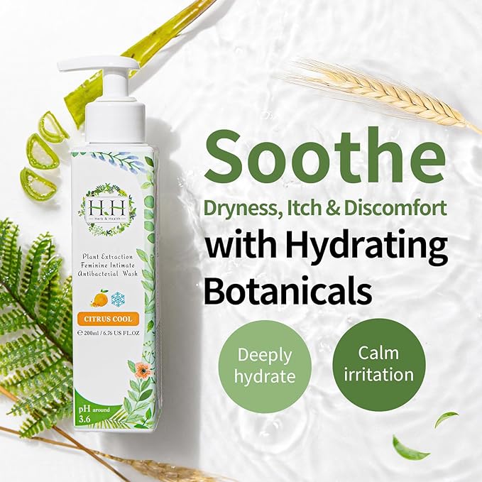 HH Herb & Health Feminine Wash for Women, pH3.6 Lactobacillus Cleanser with Botanical Extracts, Hydrating & Cooling Intimate Care for Odor Dryness and Itch, Sensitive Skin Safe, Freesia Scent Cool