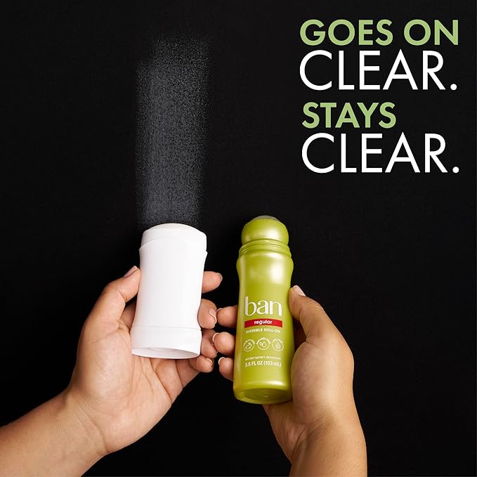 Ban Invisible Roll-on Antiperspirant Deodorant for Women and Men, 24-hour Underarm Odor & Sweat Protection, Powder Fresh, 3.5 Oz, Pack of 2