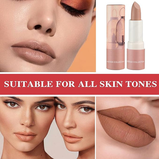 Matte Nude Lipstick,Paper Tube Lipsticks for Women,Bold & Intense Colors,Non-Stick Cup Not Fade Silky Smooth Velvet Lipgloss Set Lip Stick Matte Lipstick Lip Makeup Gifts(Nude)