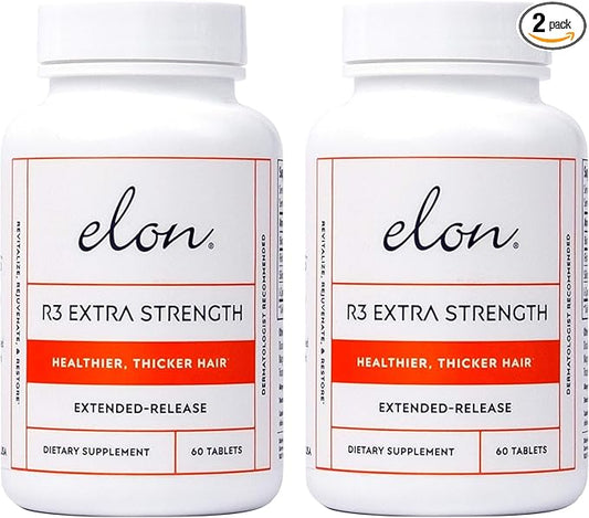 Elon R3 Extra Strength for Hair Growth - Supplements for Women to Grow Thicker, Fuller Hair, Advanced Formula with 5000 mcg Biotin Per Serving and Collagen, 60 Count (Pack of 2)
