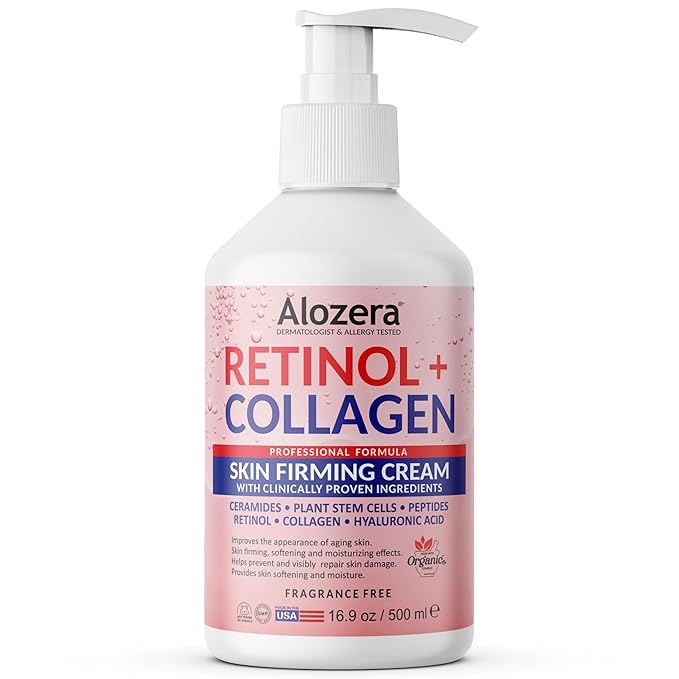 Skin Firming Retinol Collagen Body Lotion with Stem Cells for Aging Skin and Wrinkles, Non-Greasy, Lightweight Moisturizer, Fragrance-Free, 16.9 oz