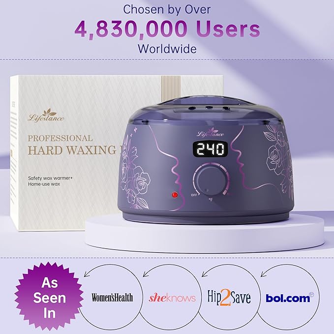 Lifestance Waxing Kit for Women & Men - L3 Amethyst Trace Digital Warmer, Silicone Wax Pot Liner, Hair Removal with 14.1oz Hard Wax Beads & Oil Spray, Professional for Home Brazilian Bikini Face Leg