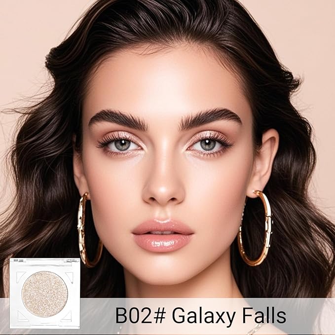 Erinde Glitter Shimmer Sparkle Eye Shadow Palette Makeup, Pearl White Silver Glitter Shimmer Metallic Holographic Iridescent Cream Iridescent Single Monochrome Eyeshadow Makeup, 02 Galaxy Falls