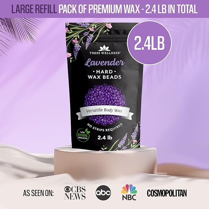 Tress Wellness Wax Beads - Safe for Skin - Dermatologically Tested - At-Home Kit for Bikini, Brazilian & Full Body - Lavender 2.4 lb