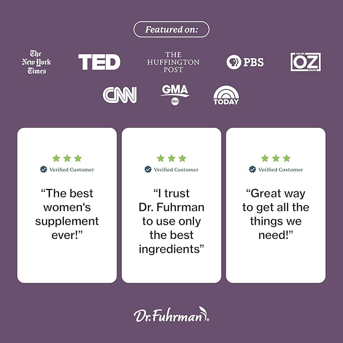 Dr. Fuhrman 2 Month Supply Multivitamin for Women + D3 Vitamin for Immune Support | Vegan Formula Womens Multivitamin with B12 & Zinc | Whole Food multivitamin with 17 Fruits & Veggies | Non GMO