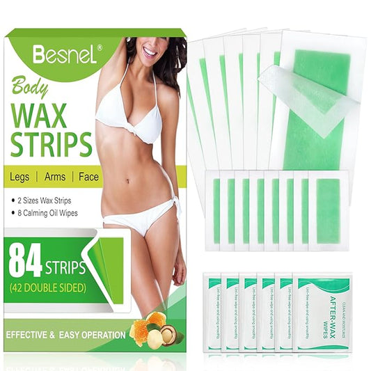 Wax Strips-84 Strips for Hair Remover, Waxing Strips for Women, Hypoallergenic Body Wax Strips for Bikini, Face, Underarm, Legs &Arms with Calming Wipes