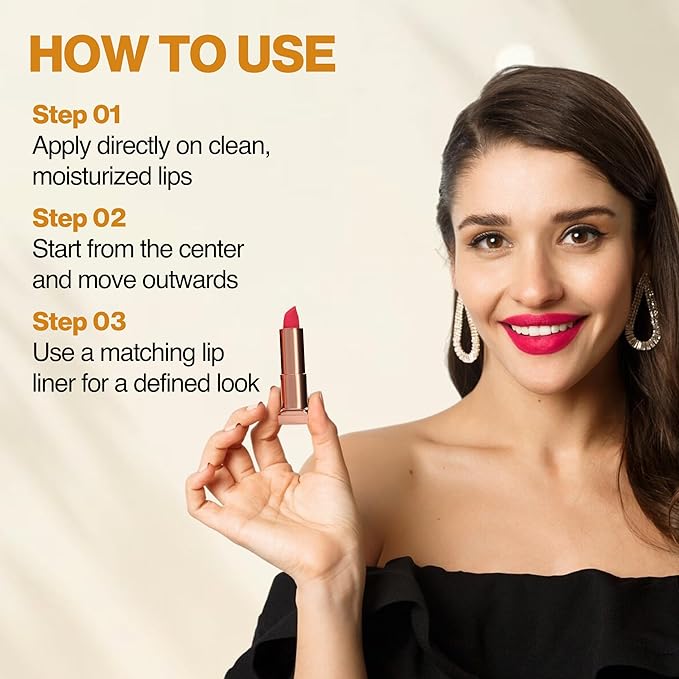 NOURISH MANTRA Creamy Matte Lipstick - Kashmiri Mirch | Non-drying, Highly Pigmented | Matte Finish | Enriched with Castor Oil & Vitamin E | Lipstick for Women | 4 g