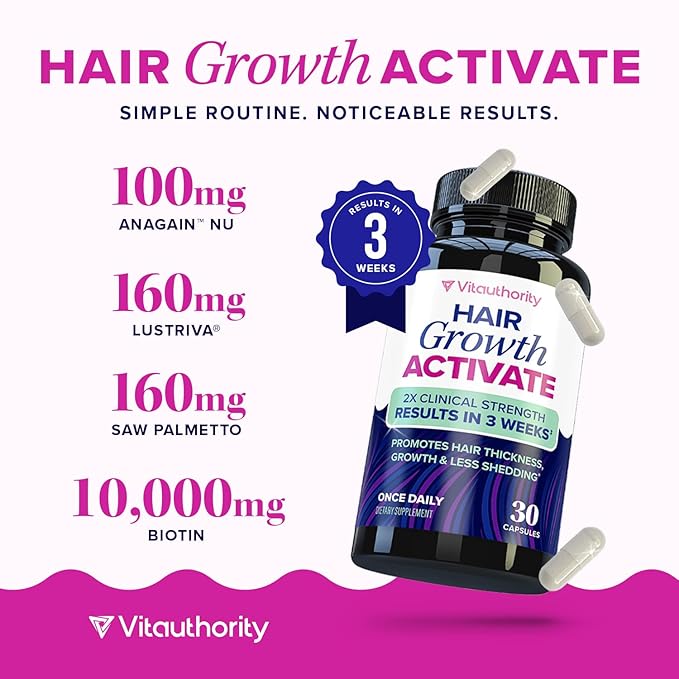 Lustriva Hair Growth Supplement for Women | Lustriva & DHT Blocker Vitamins for Thicker Fuller Locks Biotin Saw Palmetto Zinc & Copper | Reduce Shedding & Support Hair Loss for Men & Women 30 Capsules