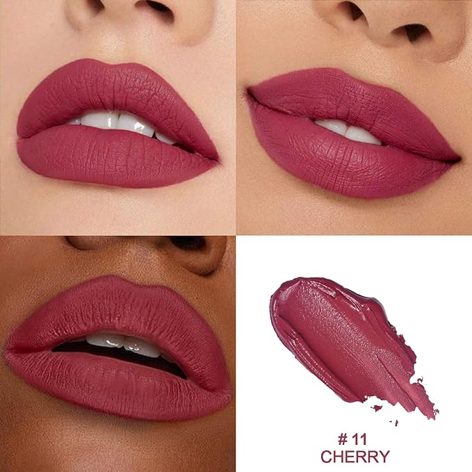 O'CHAIN Red Matte Lipstick, Long Lasting Full Coverage Non-Transfer Lipstick for Women Infused with Jojoba Oil and Vitamin E, Cruelty-Free & Vegan (11 CHERRY) 0.12 Oz
