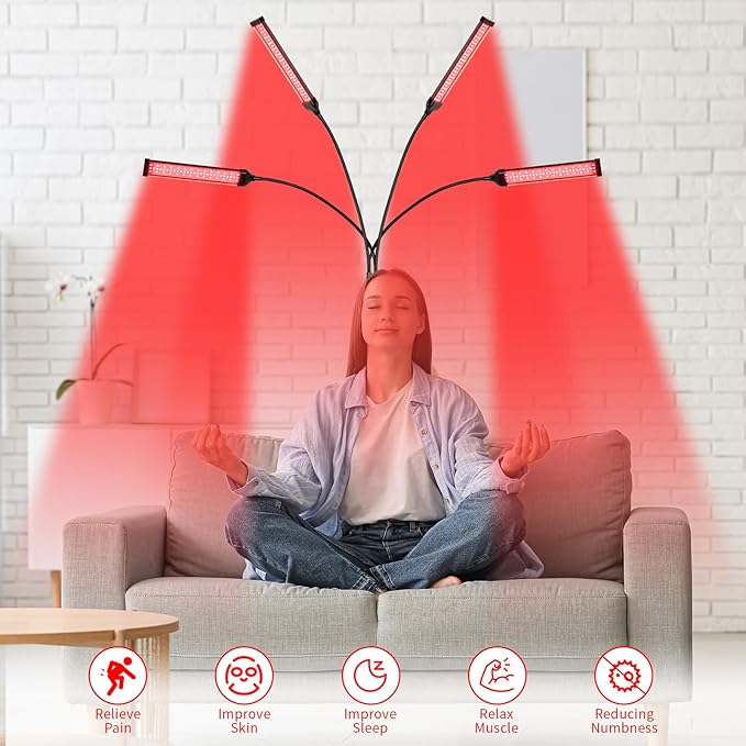 Red Light Therapy for Body, Infrared Light Therapy with Stand, 4 Heads 660nm & 850nm Red Light Therapy Lamp Portable LED Red Light Therapy Device for Full Body, Face, Muscle, Skin