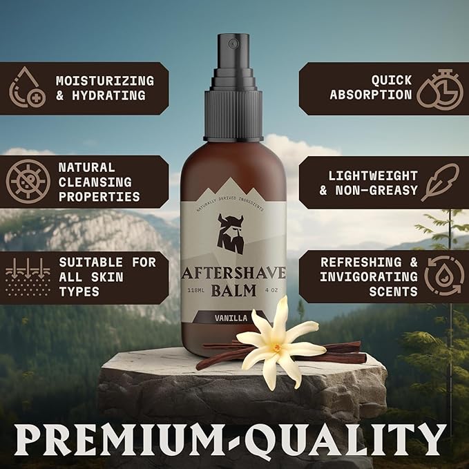 Striking Viking After Shave Balm - 4 fl oz, Pack of 1, Vanilla - Soothing Post-Shave Vanilla Relief - Hydrating & Revitalizing Moisture Boost - Irritation-Free Comfort & Aftershave for Men