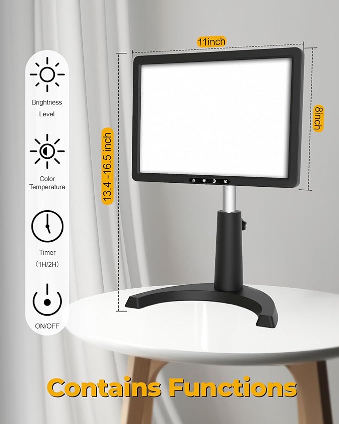 Light Therapy Lamp, 12000 Lux Full Spectum LED Sun Therapy Light with 5Modes, 3 in 1 Mount, Adjustable Brightness/Timer/Memory, Boost Mood, Focus and Sleep, Black