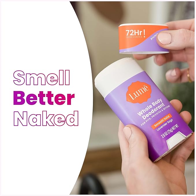 Lume Whole Body Deodorant - Smooth Solid Stick - 72 Hour Odor Control - Aluminum Free, Baking Soda Free and Skin Loving - 2.6 Ounce (Pack of 3) (Lavender Sage)