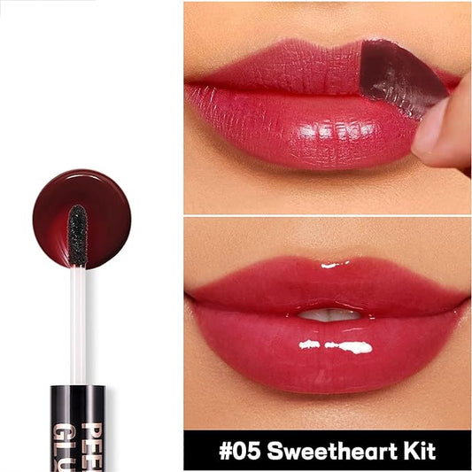 Liquid Lipstick with Clear Lip oil, Dual-Ended Peel-Off Lip Gloss, Long-Lasting Water-proof Lip Gloss (Berry)