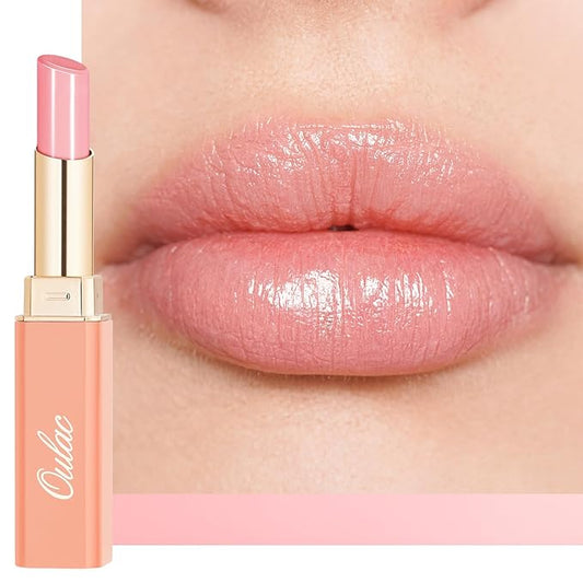 Oulac Shine Pink Lipstick for Women, 2 in 1 Glossy Light Pink Tinted Lip Balm, Hydrating Lipstick for Dry Lips, Moisture Shine Juicy Finish Vegan 2.2g/0.07oz (22)