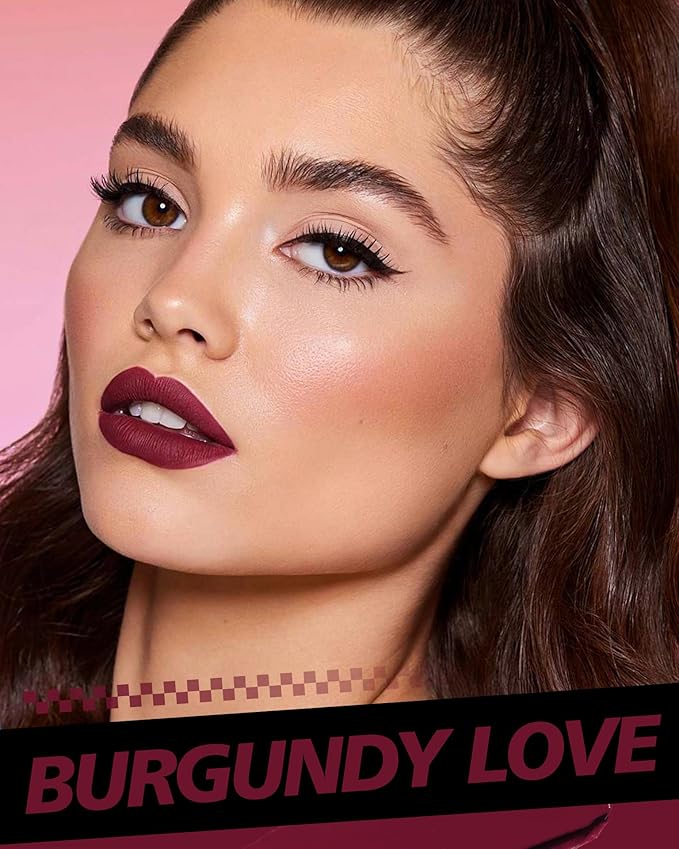 Burgundy Lipstick Long Lasting, Matte Liquid Lipsticks for Women Non Transfer Smudgeproof Smooth and Easy to Appy Cruelty Free Lip Color, M47 Burgundy Love