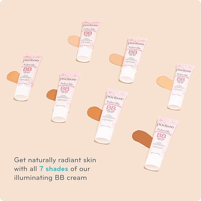 pūrlisse Radiant Glow Illuminating BB Cream with SPF 30 - Glow BB Cream Enriched with Goji & Hawthorn Berry for Dewy Skin - Helps to Improve Skin Texture & Radiance - Light Medium (1.4 oz)