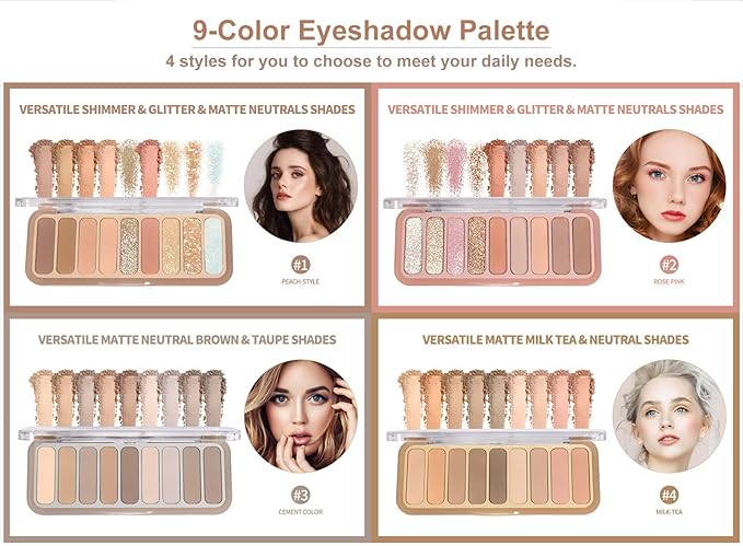9 Colors Mini Matte Naked Eyeshadow Palette High Pigmented Peach Eye Shadow Powder Ultra-Blendable Waterproof Long Lasting Neutral Nude Makeup Pallet Suitable for Older Women