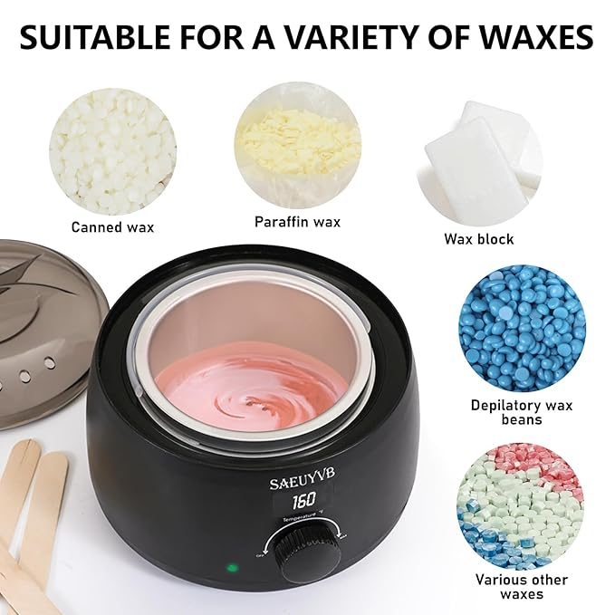 SAEUYVB Professional Digital Wax Warmer with Lid and 16oz Pot for Hair Removal (Black)