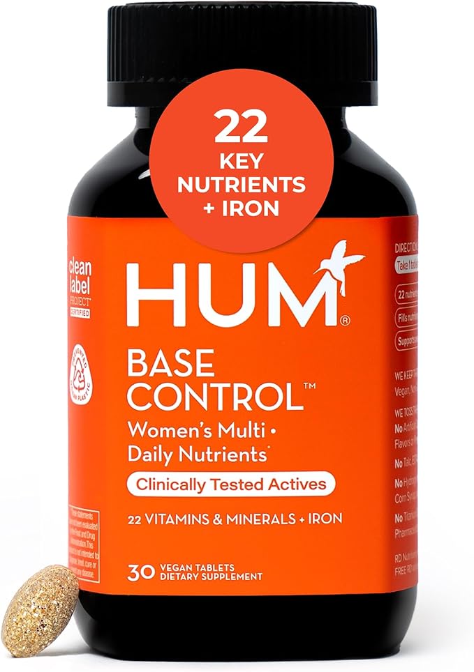 HUM Base Control Multivitamin for Women with Vitamin C, Iron, Biotin, Zinc, B Complex, Daily Women's Multivitamin, 22 Essential Vitamins & Minerals, Support for Pre-Menopause, Gluten Free, 30 Capsules