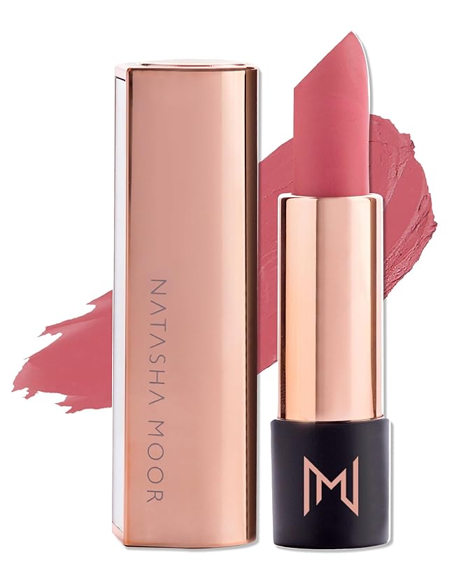 NATASHA MOOR Silk Suede Lipstick: Long-Lasting, Hydrating Semi-Matte Finish - Creamy, Cruelty-Free Formula - Silky Smooth and Highly Pigmented - Mirror for On-the-Go Glamour - MUSE