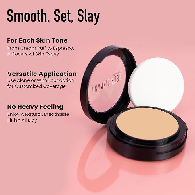 Frankie Rose Cosmetics Powder Foundation – Full Coverage Face Powder For Pores & Imperfections, Evens Out Skin Tone & Shine-Control | 58 Grams (Porcelain)