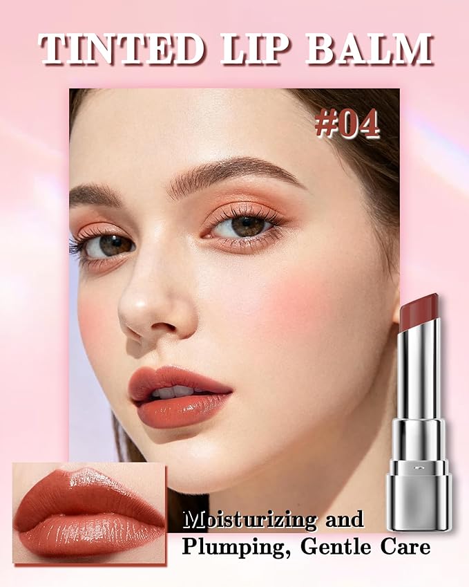 Tinted Lip Balm, Hydrating Moisturizing Lipstick, Nourishing Lip Stain Long Lasting Waterproof, Natural Glossy Lip Tint Moisturizer, Non-Sticky Tinted Lip Gloss, Christmas Makeup Gift for Women-04
