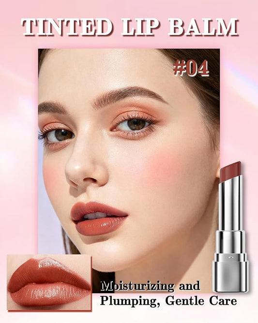 Tinted Lip Balm, Hydrating Moisturizing Lipstick, Nourishing Lip Stain Long Lasting Waterproof, Natural Glossy Lip Tint Moisturizer, Non-Sticky Tinted Lip Gloss, Christmas Makeup Gift for Women-04