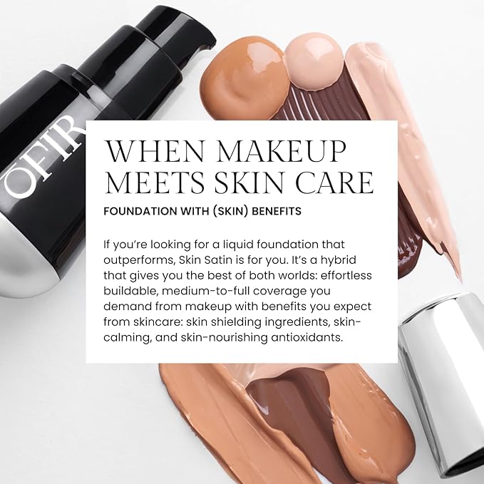 OFIR Skin Satin Medium Coverage Foundation | Lightweight Foundation Makeup with Vegan Formula | Blue Light Protection & Non-Creasing for Long-Lasting Wear | 1 FL OZ (Almond - Medium Neutral)