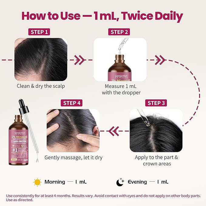 Minoxidil Hair Growth Serum, 2% Minoxidil for Women Topical Solution, Advanced Hair Regrowth Treatment for Thinning Hair Loss, Thicker Fuller Hair, with Biotin Rosemary Caffeine Jojoba Ginseng, 100mL