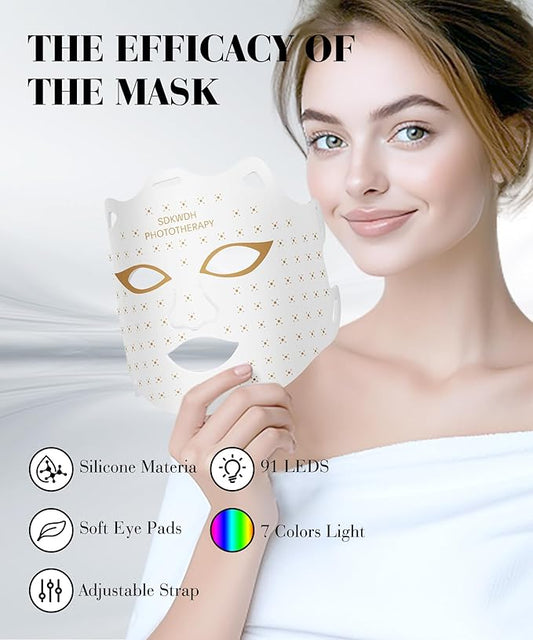 Red Light Mask for Face, 7-1 Colors Facial Care Mask, 850nm Infrared & Red Light Masks, Ergonomic Design for Home & Travel, White