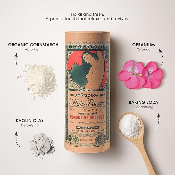 Non-aerosol Dry Shampoo Powder for Dark, Blonde and Oily Hair, All Natural Shampoo Body Powder for Women and Men, Paraben & Talc free No White Cast Synthetic Fragrance, Geranium - 4oz