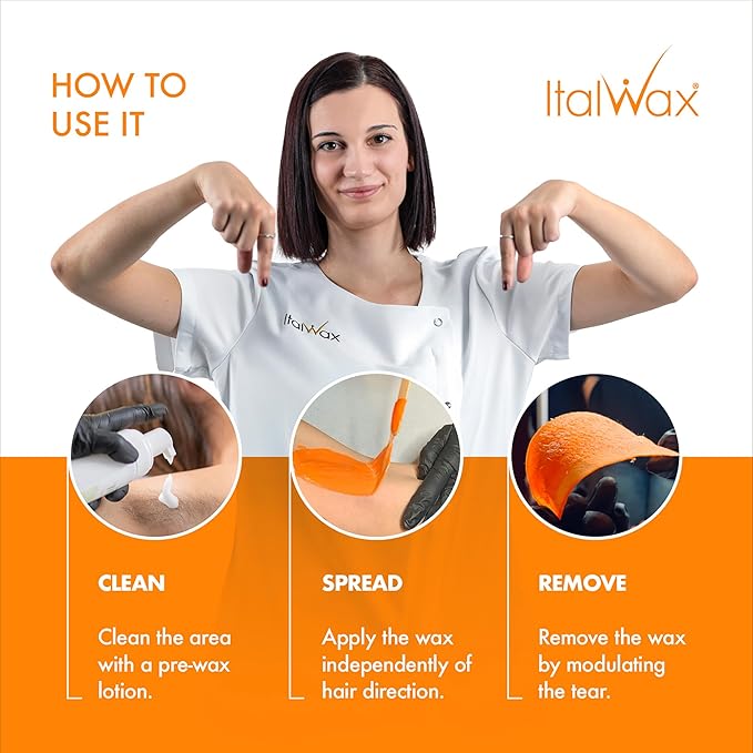 Italwax Top Line Coral Hard Wax 1.65lb (750g) – Creamy Intense Orange Texture with Strong Grip, Ideal for Bikini & Coarse Hair, Smooth Application for Sensitive Skin – Made in Italy